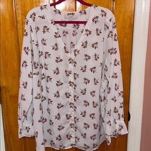 LOFT  BOUQUET BELL CUFF V-NECK BLOUSE